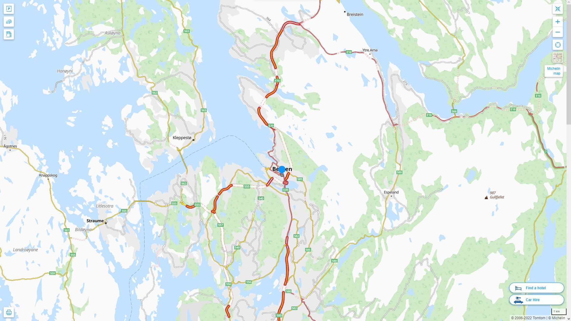 Bergen Highway and Road Map